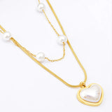 Heart Pearl Beaded Charms Chain Choker Necklace
