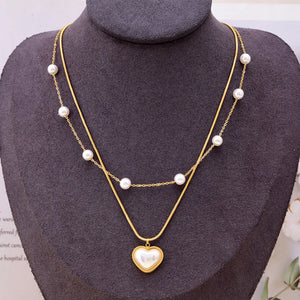 Heart Pearl Beaded Charms Chain Choker Necklace