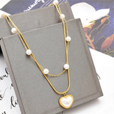 Heart Pearl Beaded Charms Chain Choker Necklace