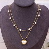 Heart Pearl Beaded Charms Chain Choker Necklace