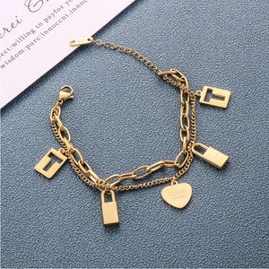 316L Stainless Steel Heart Charm Chain Bracelet for Women