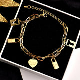 316L Stainless Steel Heart Charm Chain Bracelet for Women