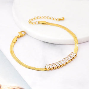 316L Stainless Steel Zircon Welding Charm Flat Snake Chain Bracelet