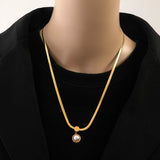 Snake Flat Chain Choker Necklace Pearl Charm Pendant