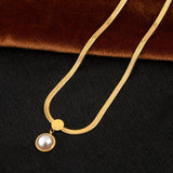 Snake Flat Chain Choker Necklace Pearl Charm Pendant