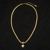 Snake Flat Chain Choker Necklace Pearl Charm Pendant