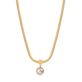 Snake Flat Chain Choker Necklace Pearl Charm Pendant