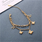 316L Stainless Steel 2 Layer Frosted Butterflys Charm Chain Bracelet