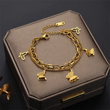 316L Stainless Steel 2 Layer Frosted Butterflys Charm Chain Bracelet