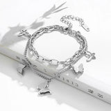 316L Stainless Steel 2 Layer Frosted Butterflys Charm Chain Bracelet