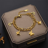 316L Stainless Steel 2 Layer Frosted Butterflys Charm Chain Bracelet