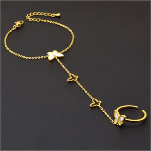 316L Stainless Steel Seashell Butterfly Charm Bracelet with Back Chain Ring