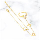 316L Stainless Steel Seashell Butterfly Charm Bracelet with Back Chain Ring