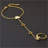 316L Stainless Steel Seashell Butterfly Charm Bracelet with Back Chain Ring