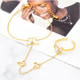 316L Stainless Steel Seashell Butterfly Charm Bracelet with Back Chain Ring