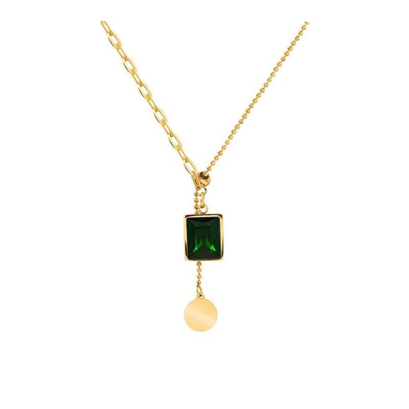 316L Stainless Steel Green Zircon Choker Necklace