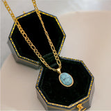 Vintage Natural Ellipse Charms Thick Chain Choker Necklace