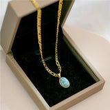 Vintage Natural Ellipse Charms Thick Chain Choker Necklace
