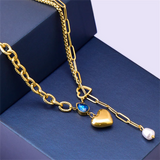 316L SS Water Drop Zircon Heart Choker Necklace Pendant