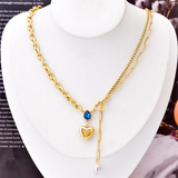 316L SS Water Drop Zircon Heart Choker Necklace Pendant