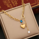 316L SS Water Drop Zircon Heart Choker Necklace Pendant