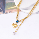 316L SS Water Drop Zircon Heart Choker Necklace Pendant