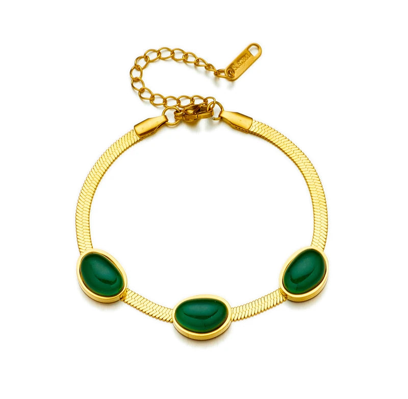 316L SS Green Zircon Charm Chain Bracelet Women