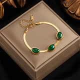316L SS Green Zircon Charm Chain Bracelet Women