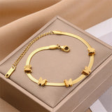 316L Stainless Steel Butterflies Charm Flat Snake Bone Chain Bracelet
