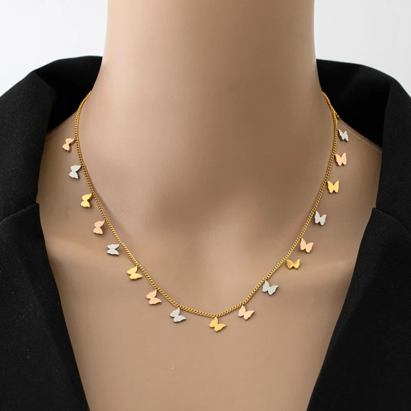 316L Stainless Steel Butterfly Charms Chain Choker Necklace