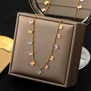 316L Stainless Steel Butterfly Charms Chain Choker Necklace