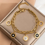 316L Stainless Steel Zircon Shells Roman Letters Chain Bracelet