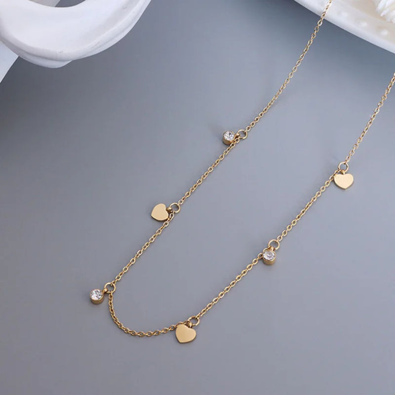 316L Stainless Steel Heart Charms Chain Choker Necklace