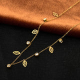 316L Stainless Steel Zircon Many Leaves Chain Choker Necklace for Women