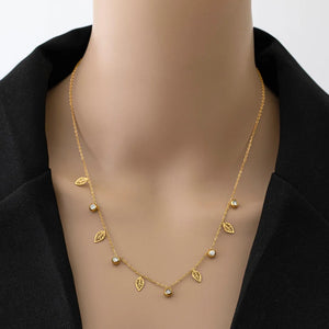 316L Stainless Steel Zircon Many Leaves Chain Choker Necklace for Women