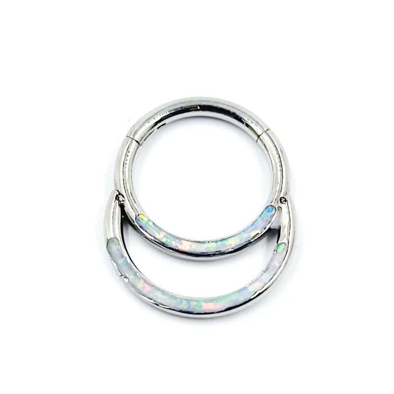 316L SS Nose Ring with Opal Inlay Minimalist Punk Piercing