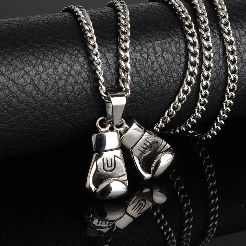 Stainless Steel Boxing Glove Pendant Necklaces Men Boys Sport Fitness Jewelry