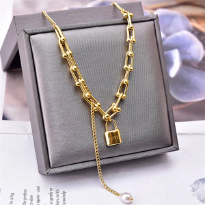 316L Stainless Steel Pearl Tassel U-shaped Chain Pendant