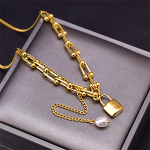 316L Stainless Steel Pearl Tassel U-shaped Chain Pendant