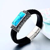 316L Stainless Steel Turquoise Leather Men's Hand Chain Bracelet
