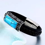 316L Stainless Steel Turquoise Leather Men's Hand Chain Bracelet