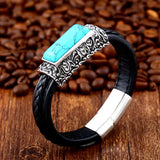 316L Stainless Steel Turquoise Leather Men's Hand Chain Bracelet