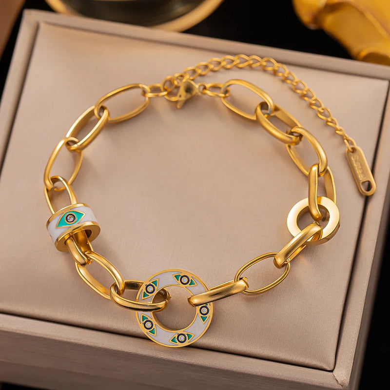 316L Stainless Steel Retro Minority Drop Painting Titanium Steel Charm Bracelet