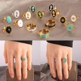 Geometric Wide Chain Open Ring Colorful Stone Stainless Steel Ring