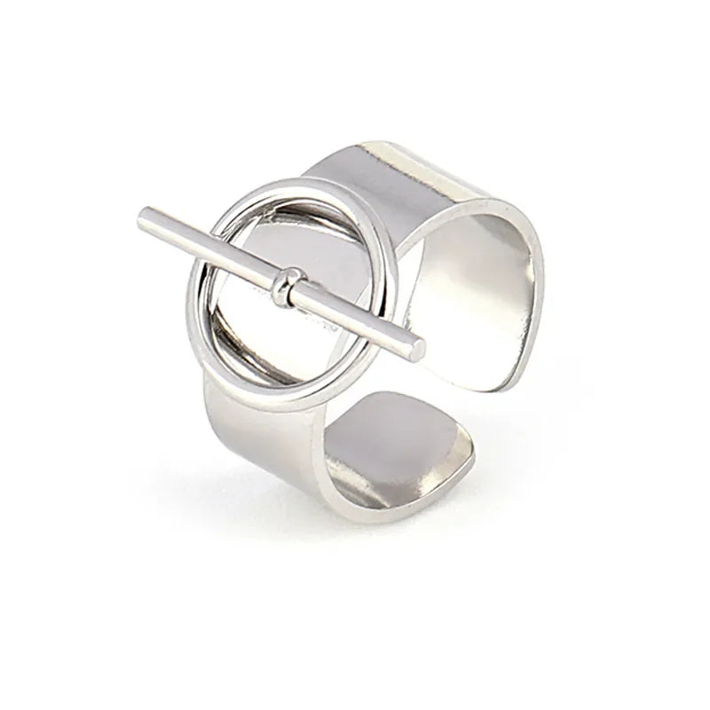 Geometric Wide Chain Open Ring Colorful Stone Stainless Steel Ring