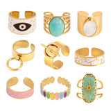 Geometric Wide Chain Open Ring Colorful Stone Stainless Steel Ring