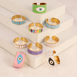 Geometric Wide Chain Open Ring Colorful Stone Stainless Steel Ring