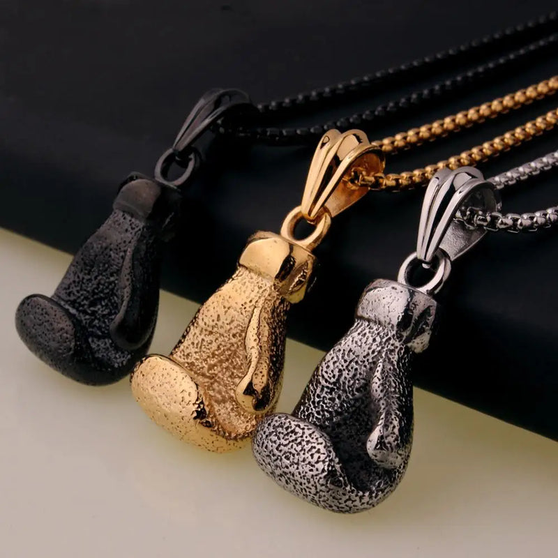 316L Stainless Steel 3D Boxing Glove Charm Men's Necklace