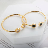 316L Stainless Steel Roman Numerals Crystal Charm Bangle