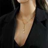 316L Stainless Steel Roman Numerals Zircon Long Pendant Necklace